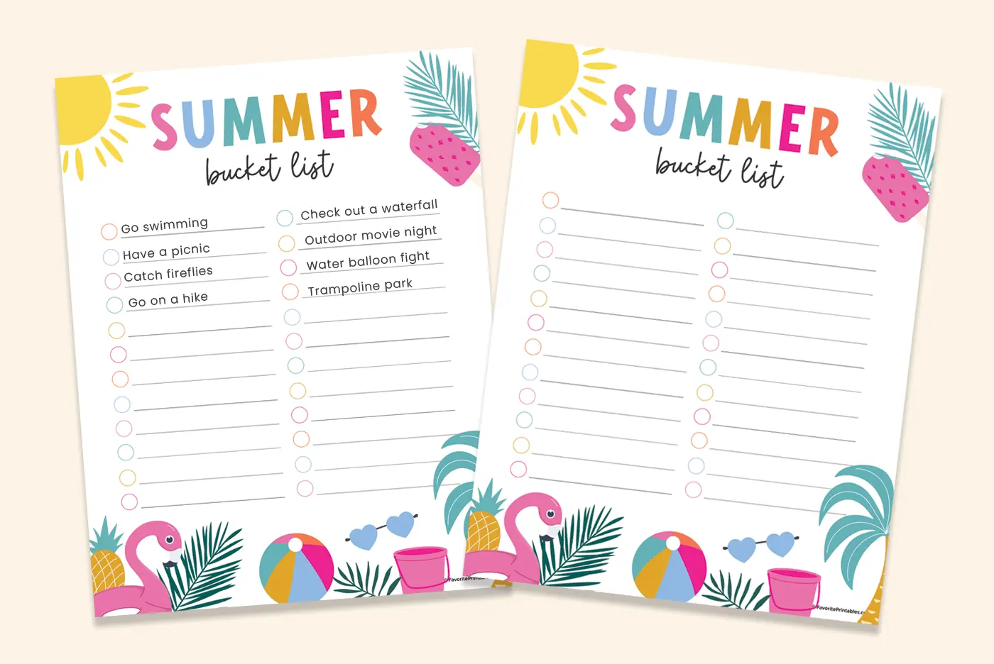 Printable summer bucket list for kids preview.