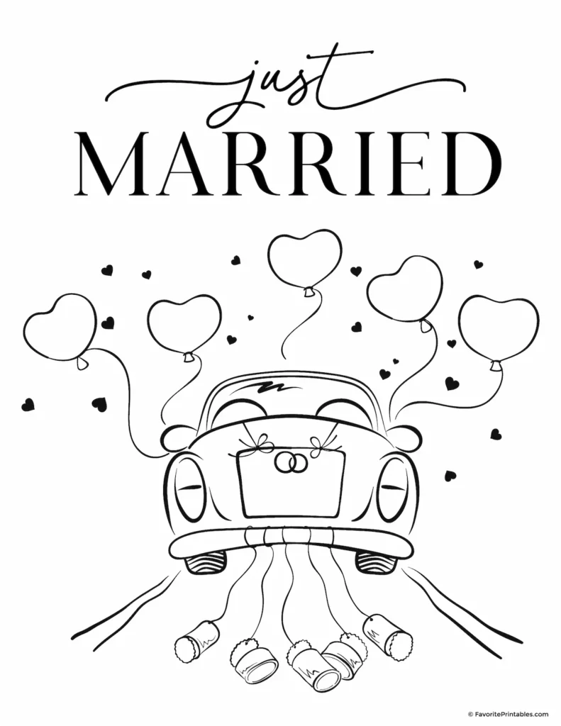 Printable just married coloring page