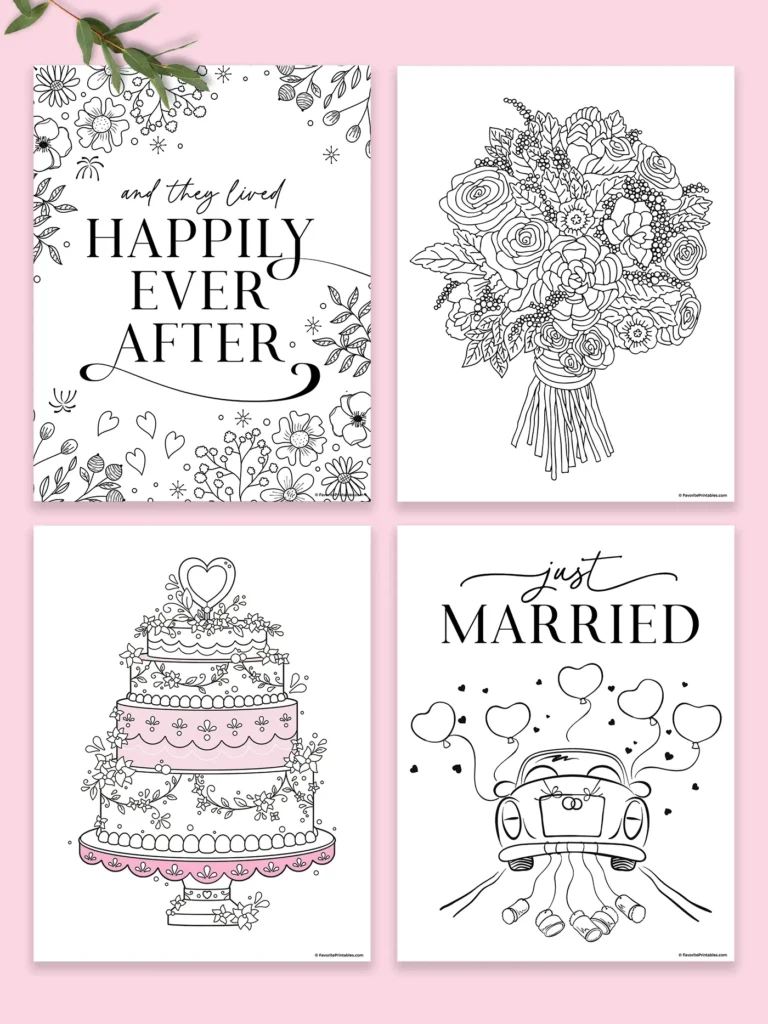 Free printable wedding coloring pages.