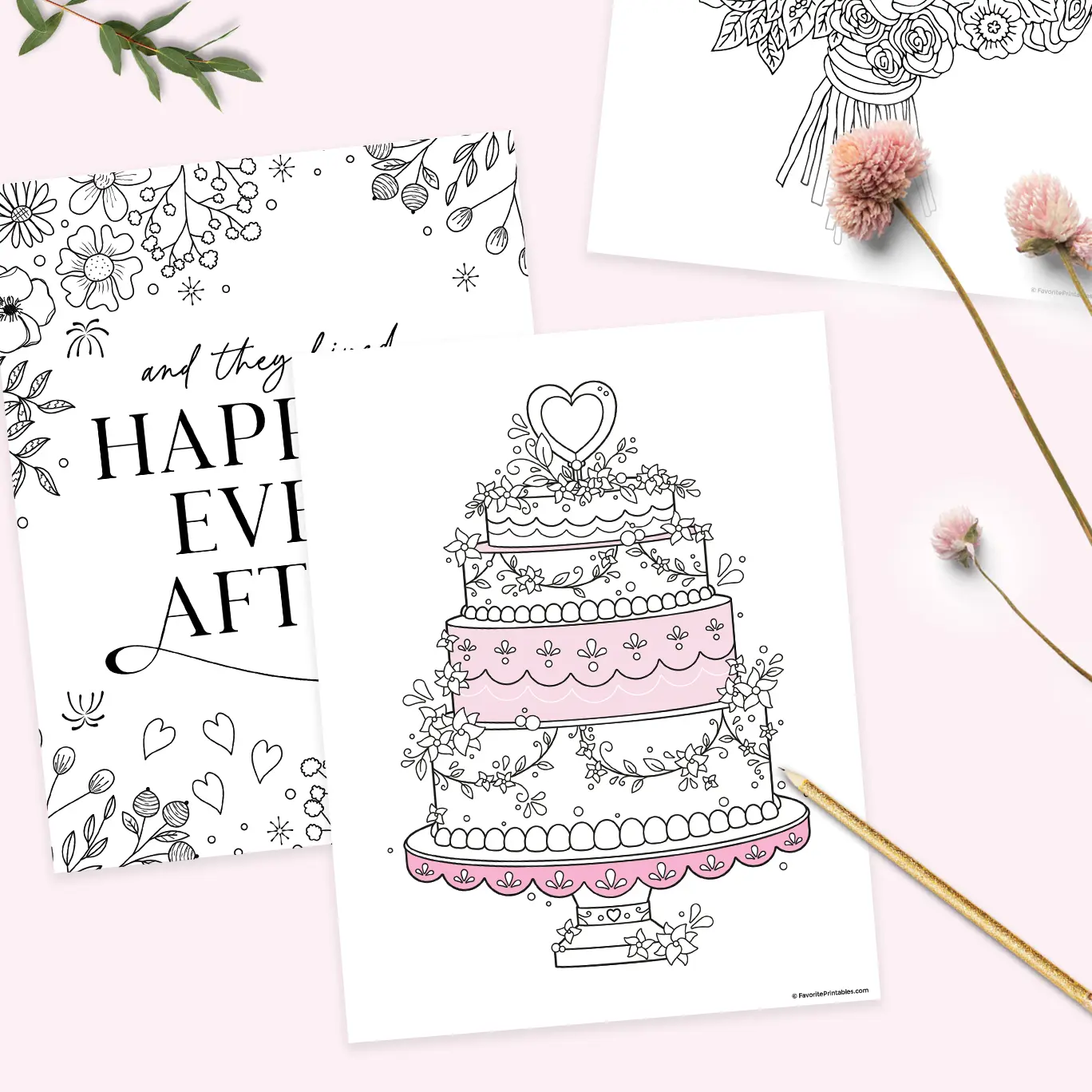 Free printable wedding coloring pages.