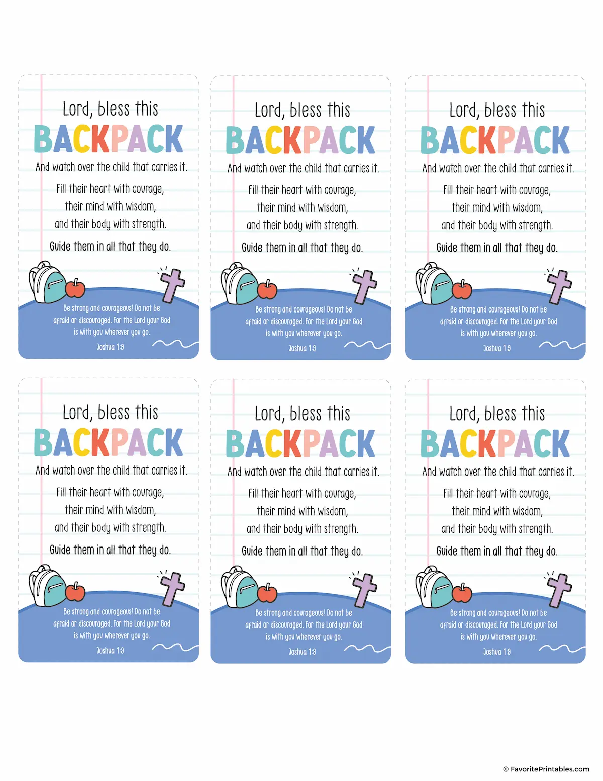 Printable backpack blessing tags.