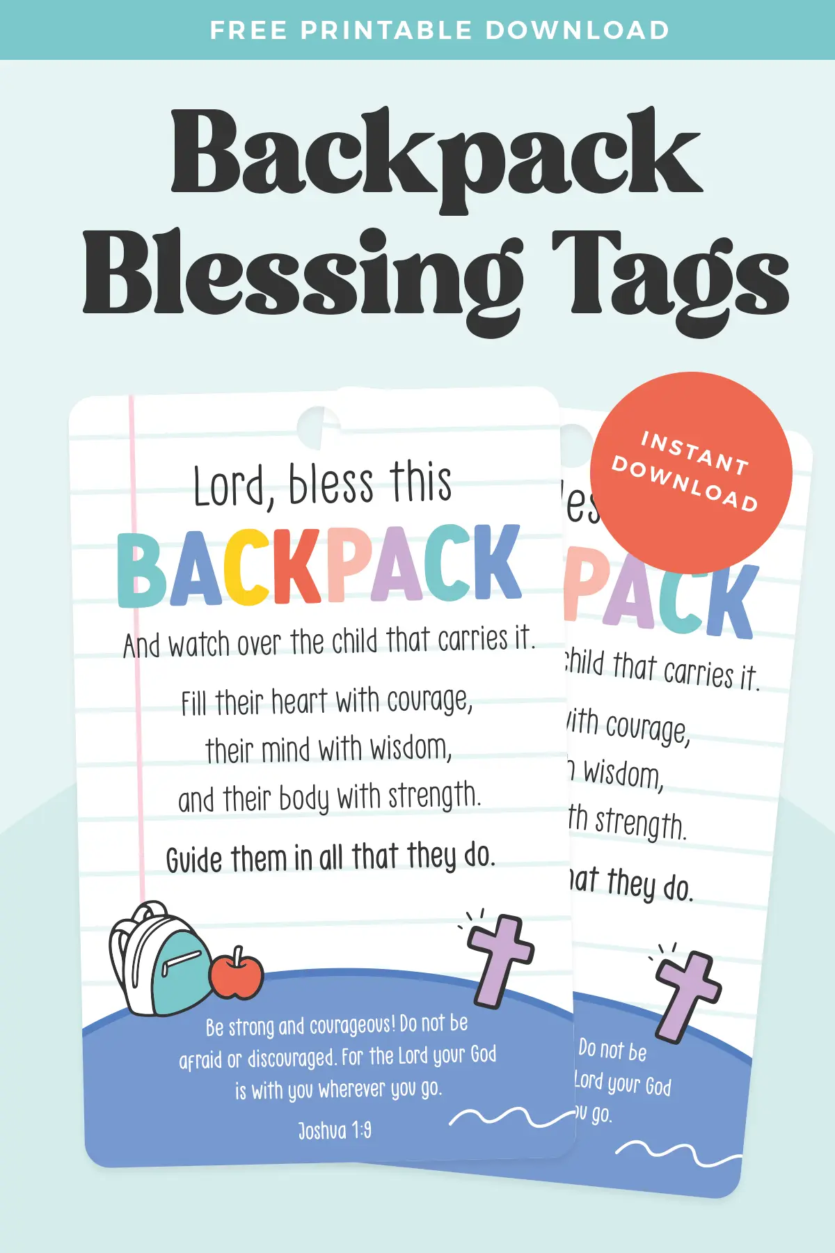 Printable backpack blessing tags pin.
