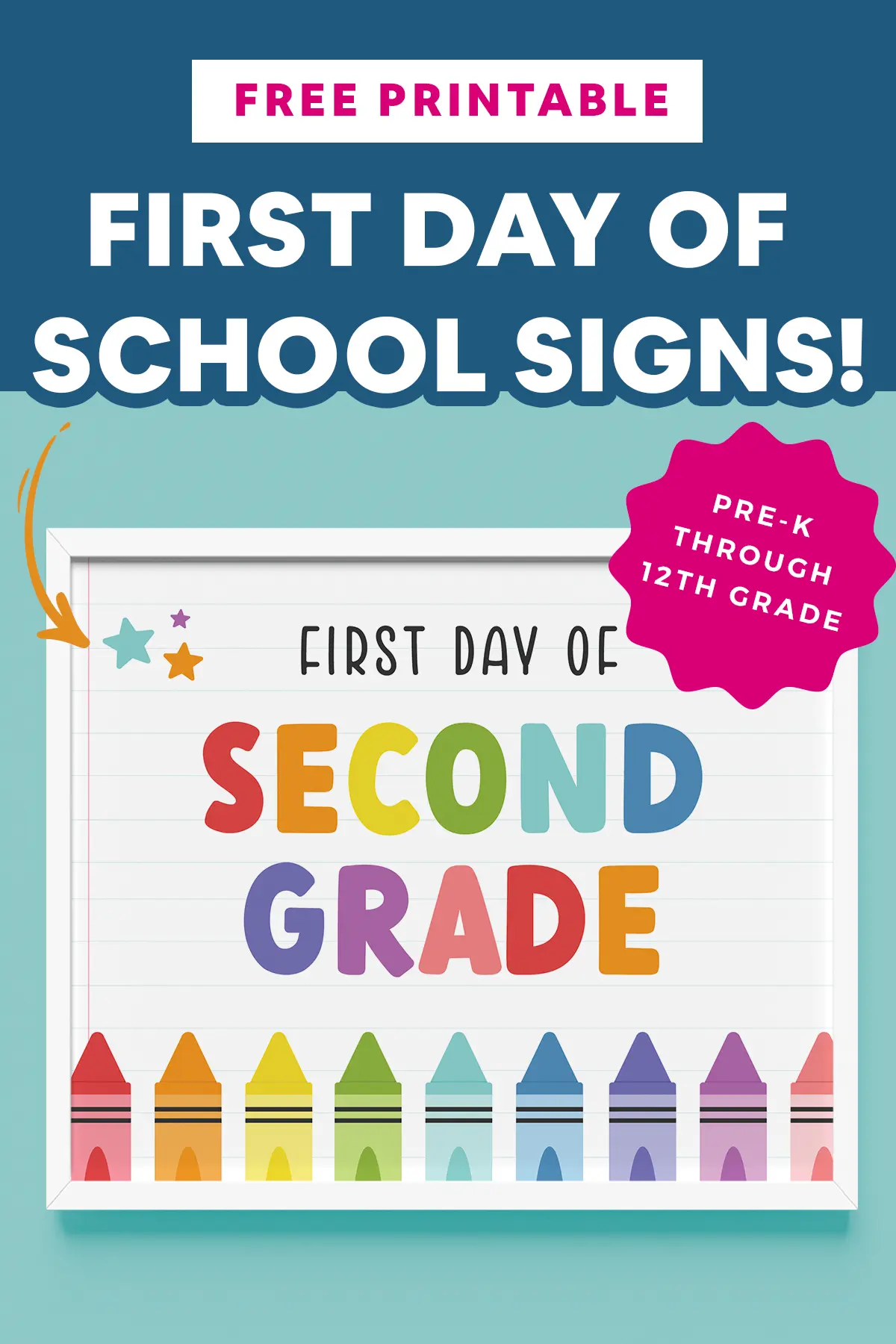 Printable first day of school signs pin.