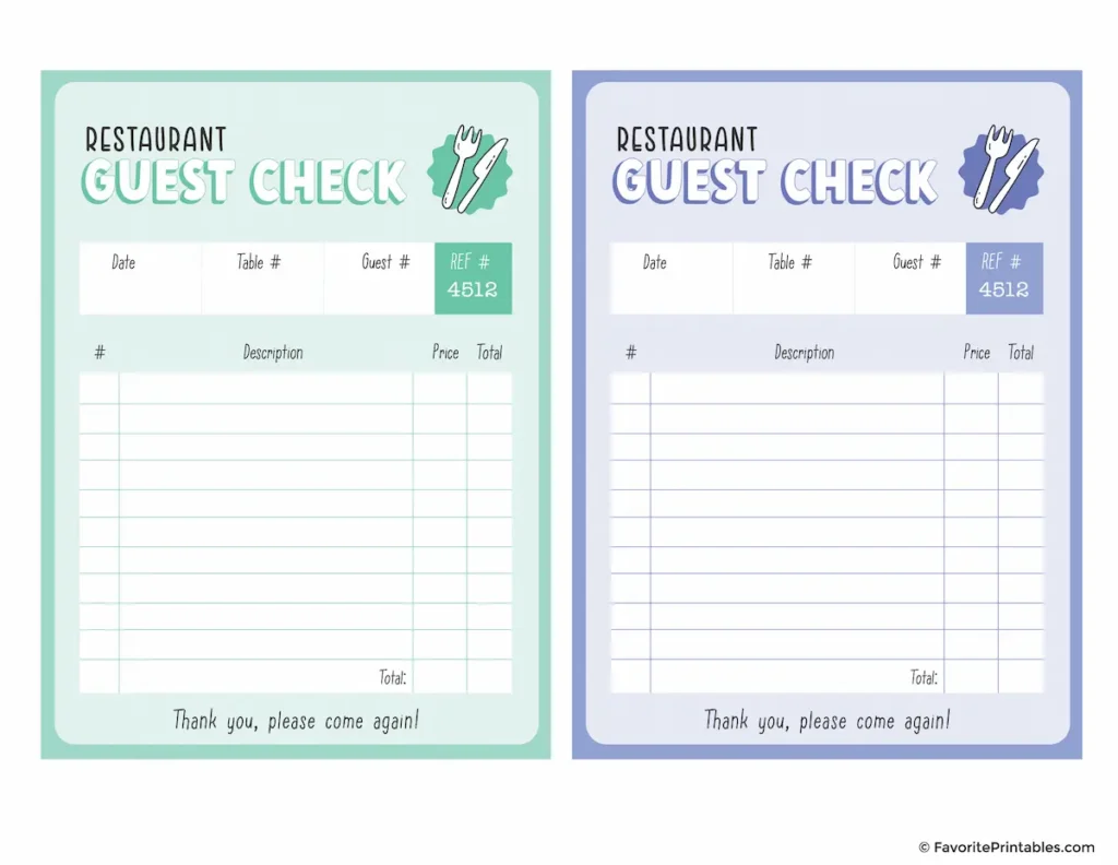 Pretend play restaurant guest checks.