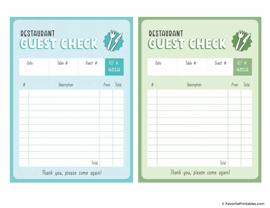 Pretend play restaurant guest checks.