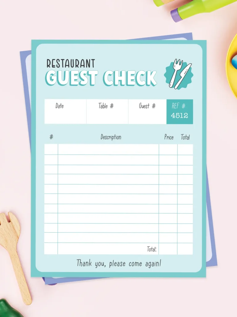 Printable Pretend Play Restaurant Guest Check.